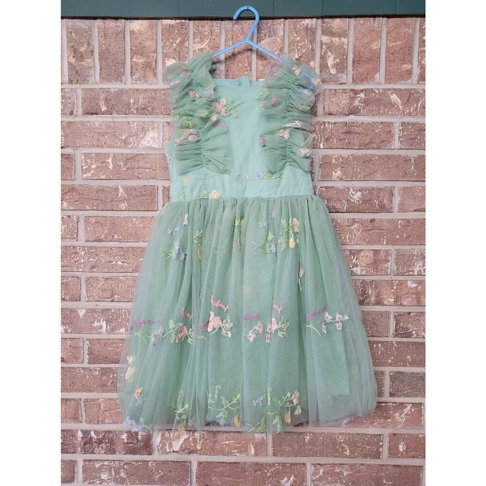 Girls' Mint Green Floral Tulle Dress - Charming Party Dress